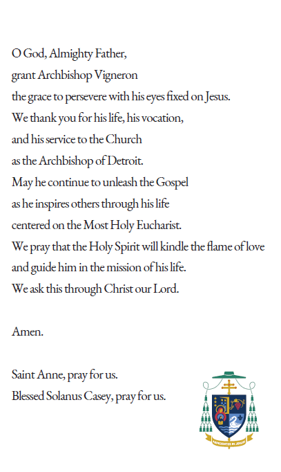 Prayer Card Celebrating Archbishop Allen Vigneron's 75th Birthday ...